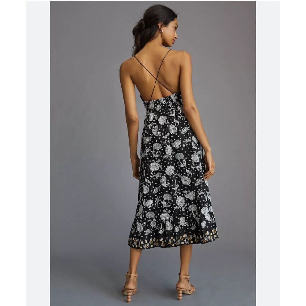 Anthropologie Maeve Embroidered Midi Dress Boho Floral Pockets XXS - Picture 4 of 6